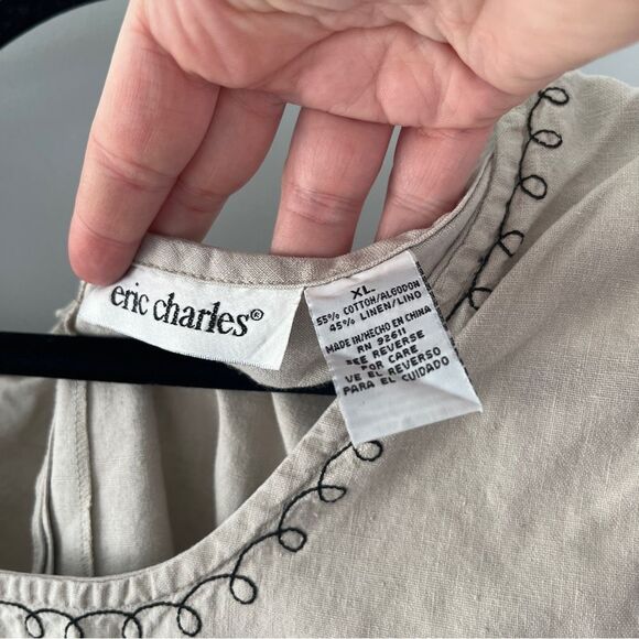 Vintage Eric Charles Maxi Dress Neutral Colorblock Cotton Linen Size XL - Picture 4 of 7